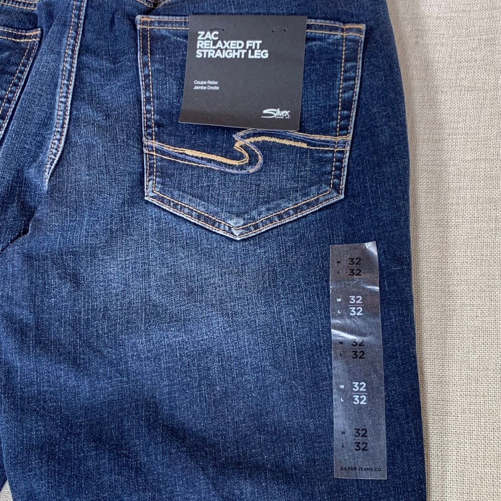 New Silver Jeans Co Zac Relaxed Fit Straight Leg Dark Wash Denim Jeans W32 L32 - Picture 12 of 14